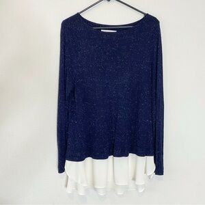 LOFT navy blue speckled chiffon layered long sleeve shirt size large